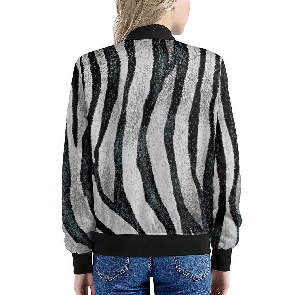 White Tiger Stripe Pattern Print Women's Bomber Jacket