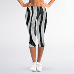 White Tiger Stripe Pattern Print Women's Capri Leggings