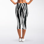 White Tiger Stripe Pattern Print Women's Capri Leggings