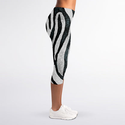 White Tiger Stripe Pattern Print Women's Capri Leggings