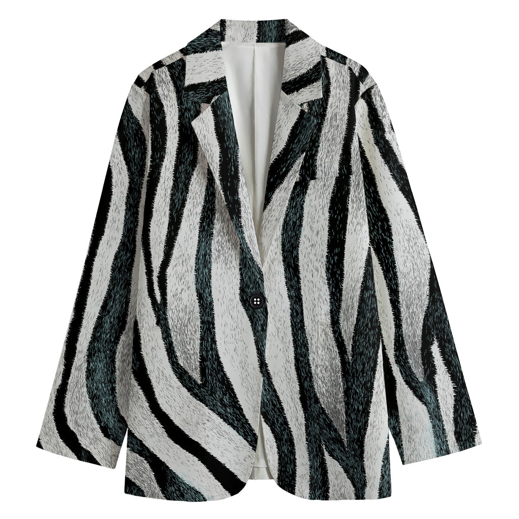 White Tiger Stripe Pattern Print Women's Cotton Blazer