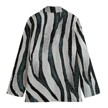 White Tiger Stripe Pattern Print Women's Cotton Blazer
