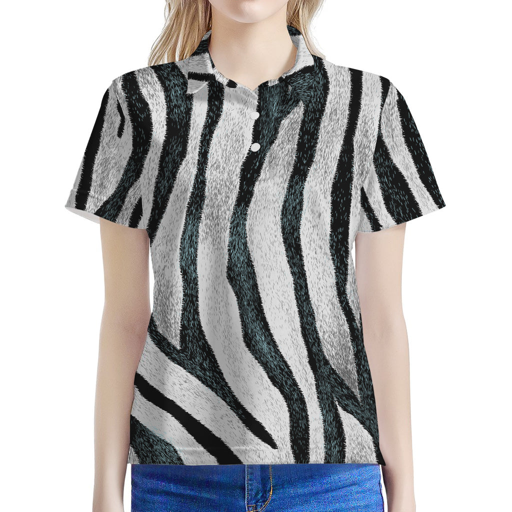 White Tiger Stripe Pattern Print Women's Polo Shirt