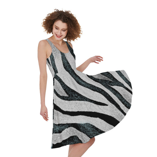 White Tiger Stripe Pattern Print Women's Sleeveless Dress