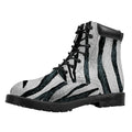 White Tiger Stripe Pattern Print Padded Collar Lace Up Boots