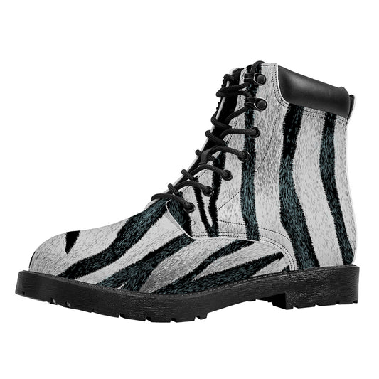 White Tiger Stripe Pattern Print Work Boots