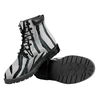White Tiger Stripe Pattern Print Work Boots