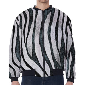 White Tiger Stripe Pattern Print Zip Sleeve Bomber Jacket