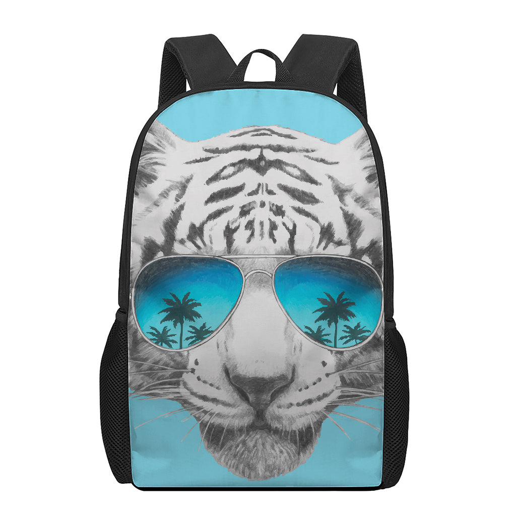 White Tiger With Sunglasses Print 17 Inch Backpack