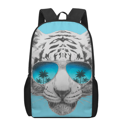 White Tiger With Sunglasses Print 17 Inch Backpack