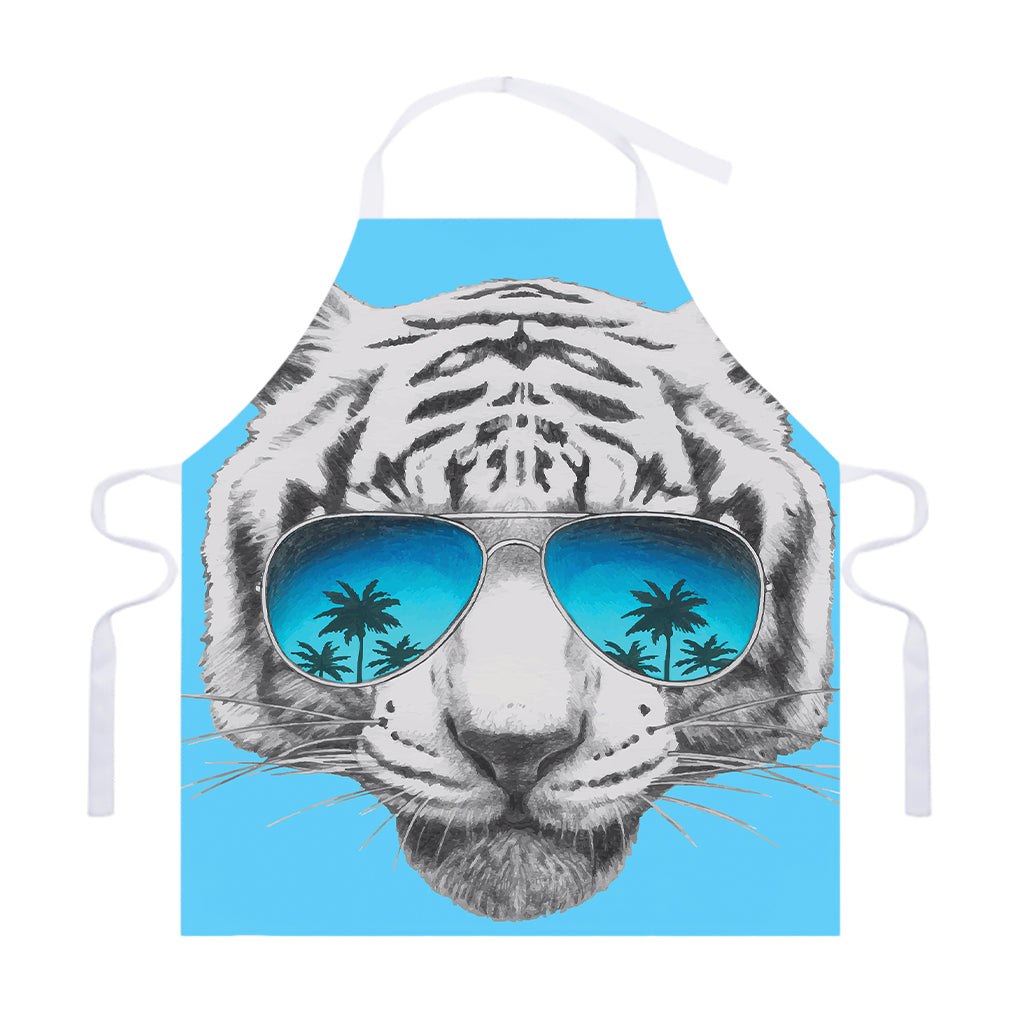 White Tiger With Sunglasses Print Adjustable Apron