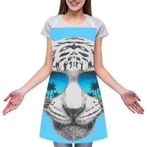 White Tiger With Sunglasses Print Adjustable Apron