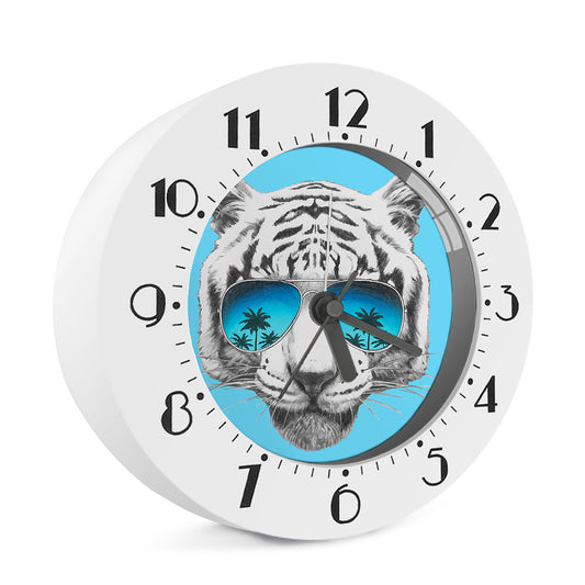White Tiger With Sunglasses Print Alarm Clock