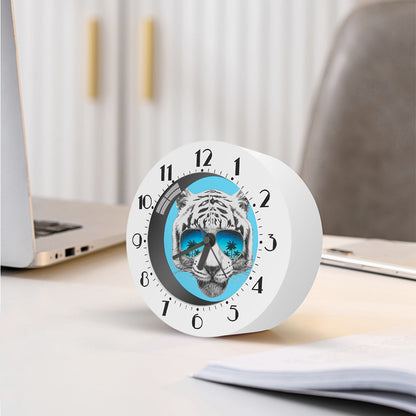 White Tiger With Sunglasses Print Alarm Clock