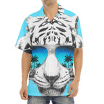 White Tiger With Sunglasses Print Aloha Shirt