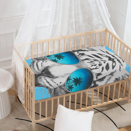 White Tiger With Sunglasses Print Baby Crib Sheet