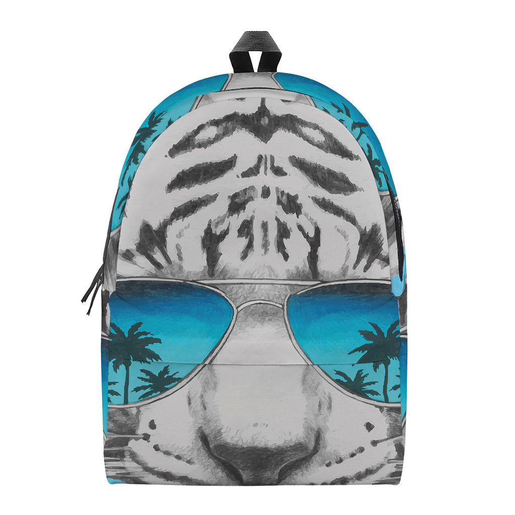 White Tiger With Sunglasses Print Backpack