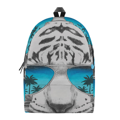White Tiger With Sunglasses Print Backpack