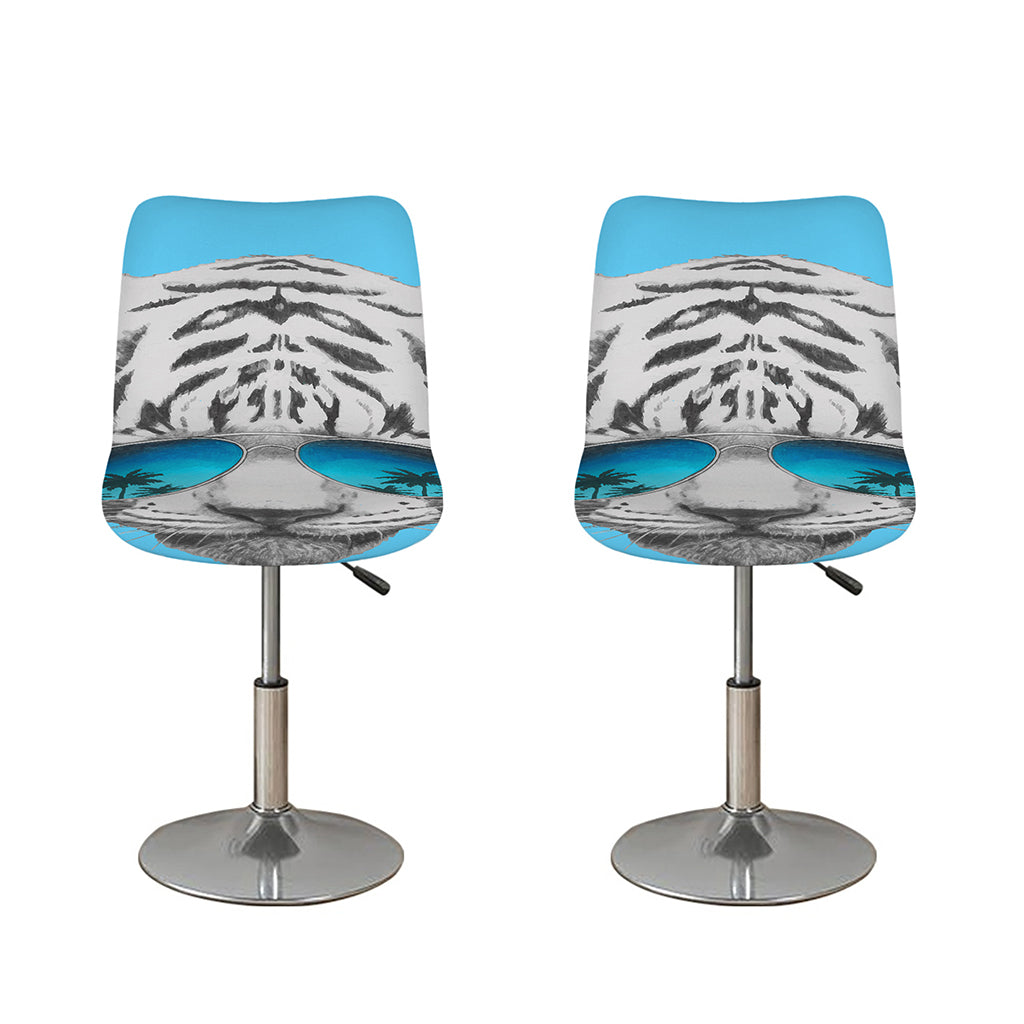 White Tiger With Sunglasses Print Bar Stool Covers