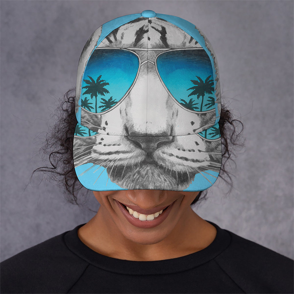 White Tiger With Sunglasses Print Baseball Cap