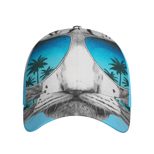 White Tiger With Sunglasses Print Baseball Cap