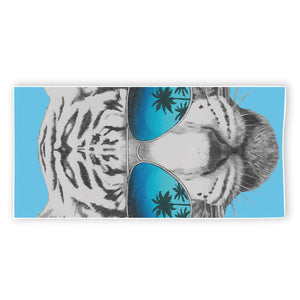 White Tiger With Sunglasses Print Beach Towel