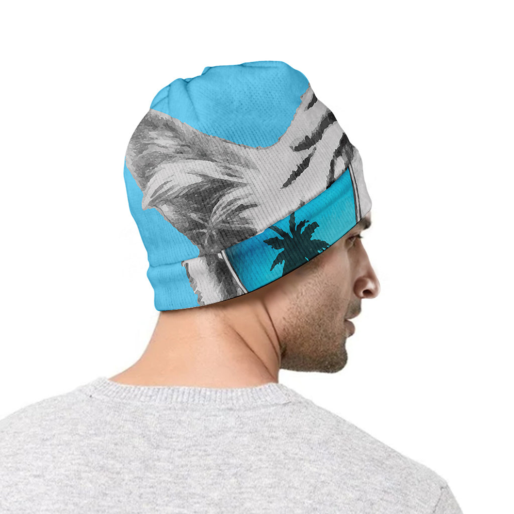 White Tiger With Sunglasses Print Beanie