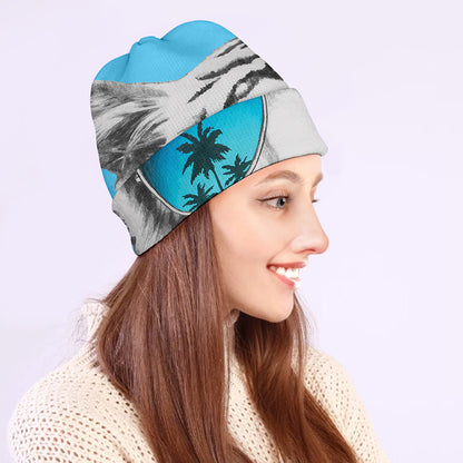 White Tiger With Sunglasses Print Beanie