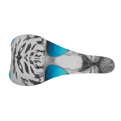 White Tiger With Sunglasses Print Bicycle Seat Cover