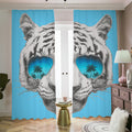 White Tiger With Sunglasses Print Dimout Pencil Pleat Curtains