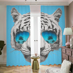 White Tiger With Sunglasses Print Blackout Pencil Pleat Curtains