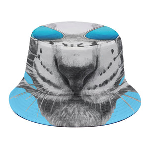 White Tiger With Sunglasses Print Bucket Hat