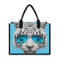White Tiger With Sunglasses Print Canvas Tote Bag