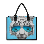 White Tiger With Sunglasses Print Canvas Tote Bag