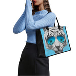 White Tiger With Sunglasses Print Canvas Tote Bag