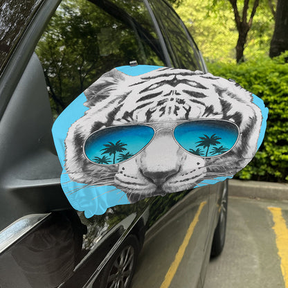 White Tiger With Sunglasses Print Car Side Mirror Covers