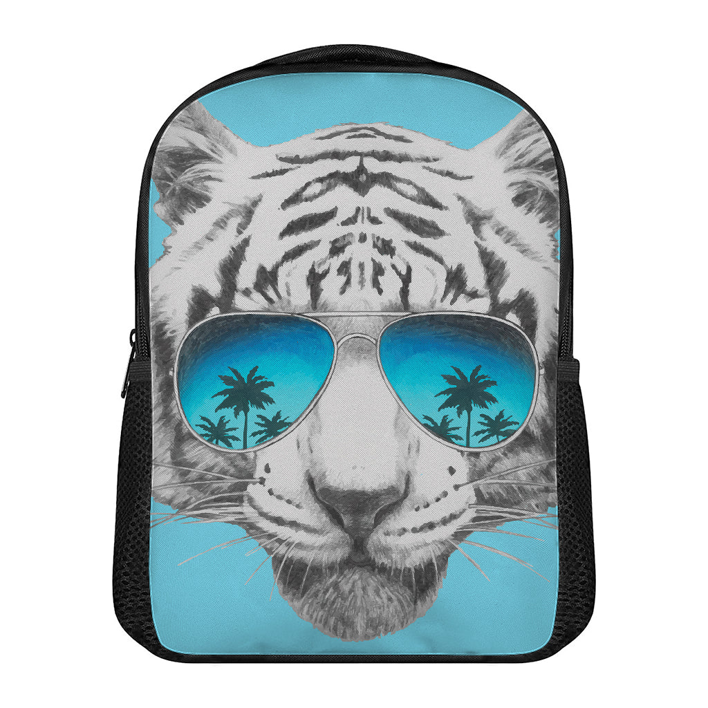 White Tiger With Sunglasses Print Casual Backpack