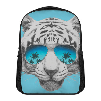 White Tiger With Sunglasses Print Casual Backpack