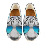 White Tiger With Sunglasses Print Casual Shoes