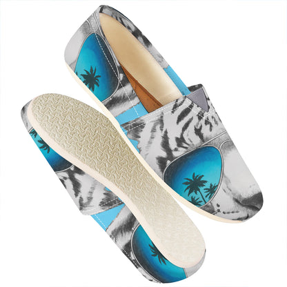White Tiger With Sunglasses Print Casual Shoes
