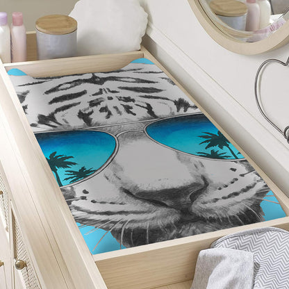 White Tiger With Sunglasses Print Changing Pad Cover