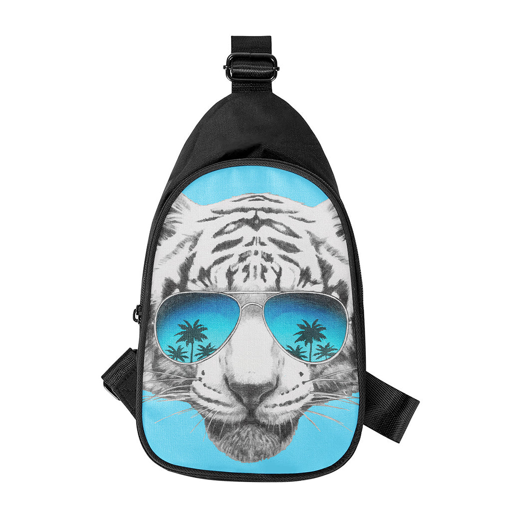 White Tiger With Sunglasses Print Chest Bag