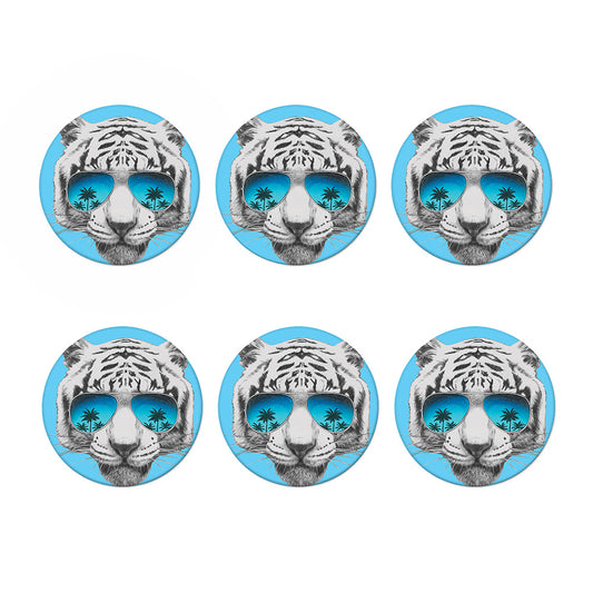 White Tiger With Sunglasses Print Coaster Set
