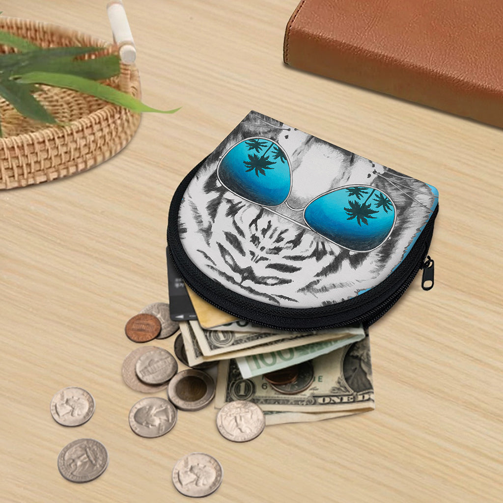 White Tiger With Sunglasses Print Coin Purse