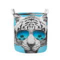 White Tiger With Sunglasses Print Collapsible Laundry Basket