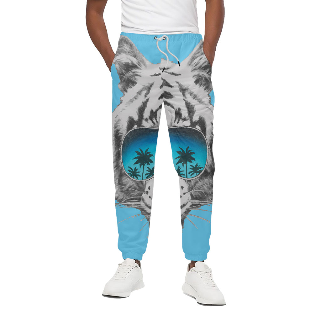White Tiger With Sunglasses Print Cotton Pants