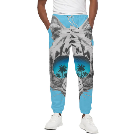White Tiger With Sunglasses Print Cotton Pants