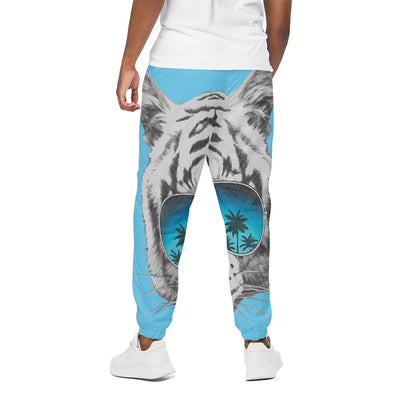White Tiger With Sunglasses Print Cotton Pants
