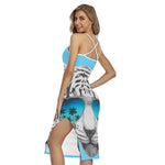 White Tiger With Sunglasses Print Cross Back Cami Dress