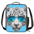 White Tiger With Sunglasses Print Crossbody Lunch Bag